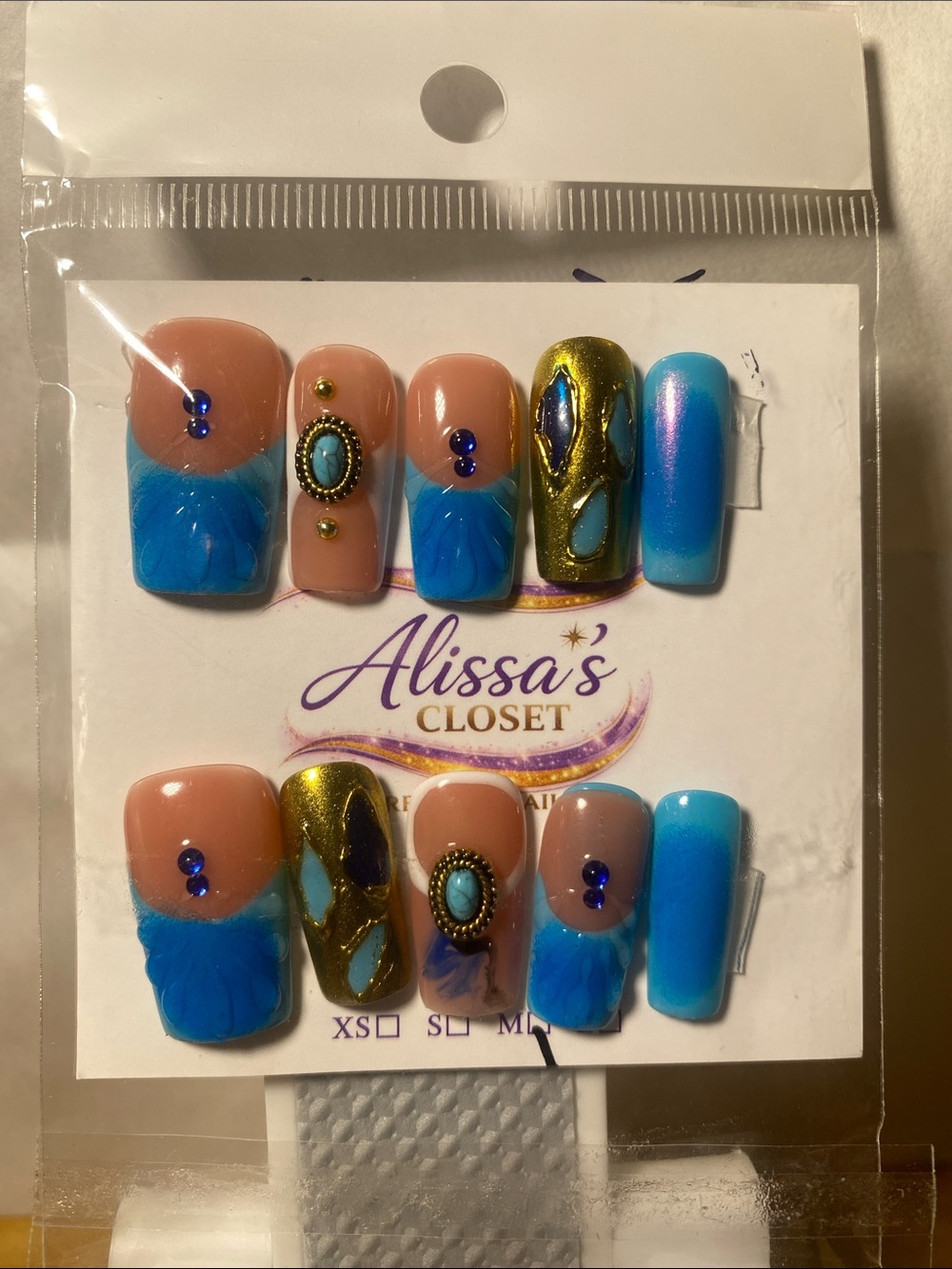Blue & Nude Gem Press-On Nail Set